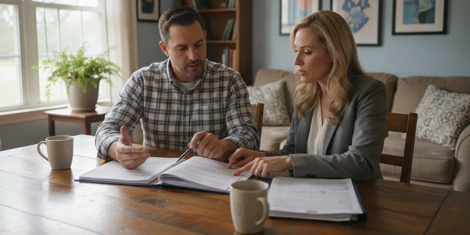 Home buyer reviewing appraisal paperwork at a table in a Bossier City home