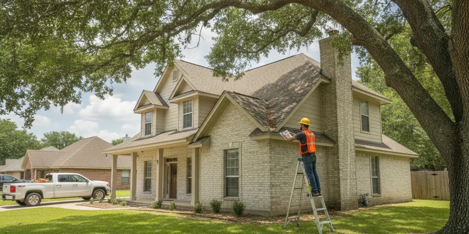 Home inspector examining a Bossier City house exterior and roof