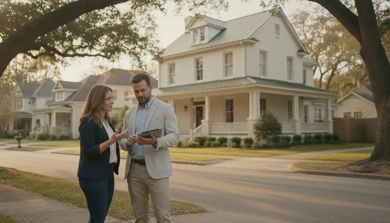 Prospective buyers reviewing a Shreveport Louisiana home search with a real estate advisor