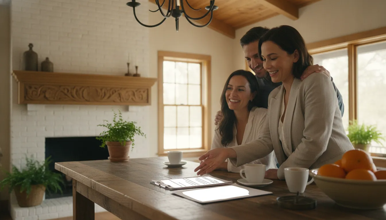 Louisiana couple reviewing a home purchase agreement with a real estate advisor