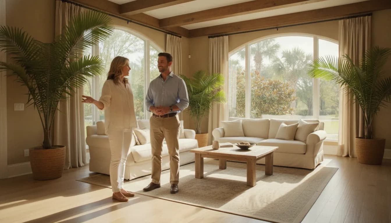 A prospective homebuyer touring a Louisiana-style home with a real estate agent